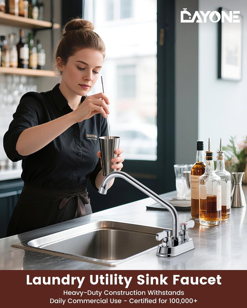 DAYONE 4" Center Commercial Bar Sink Faucet Chrome - Utility Sink Faucet 2 Handle with 10 inch 360° Swivel Spout Deck Mount for Kitchen Restaurant Sinks - Image 2